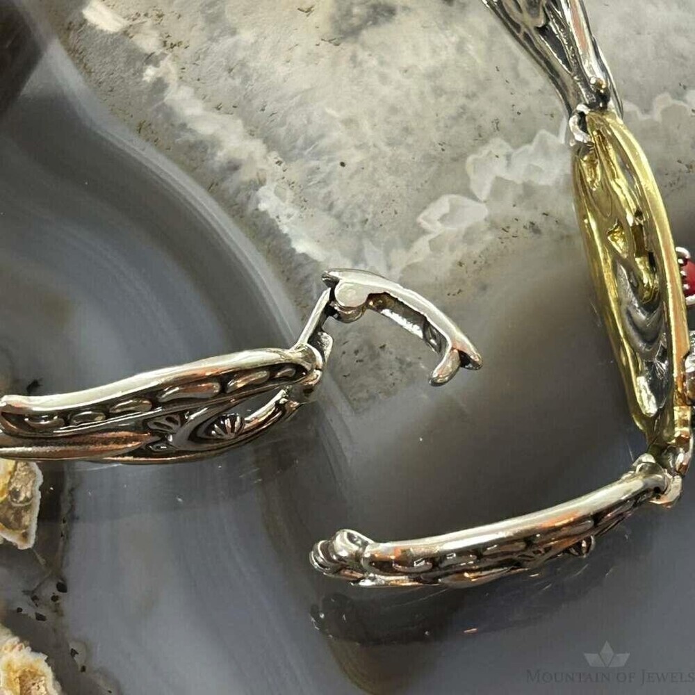 Carolyn Pollack Sterling Silver & Brass w/Red Jasper Link Bracelet For Women - Picture 5 of 10